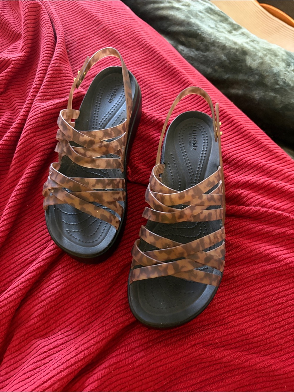 LiteRide by Crocs Women's Tortoiseshell Brown Strappy Slingback Sandals 9